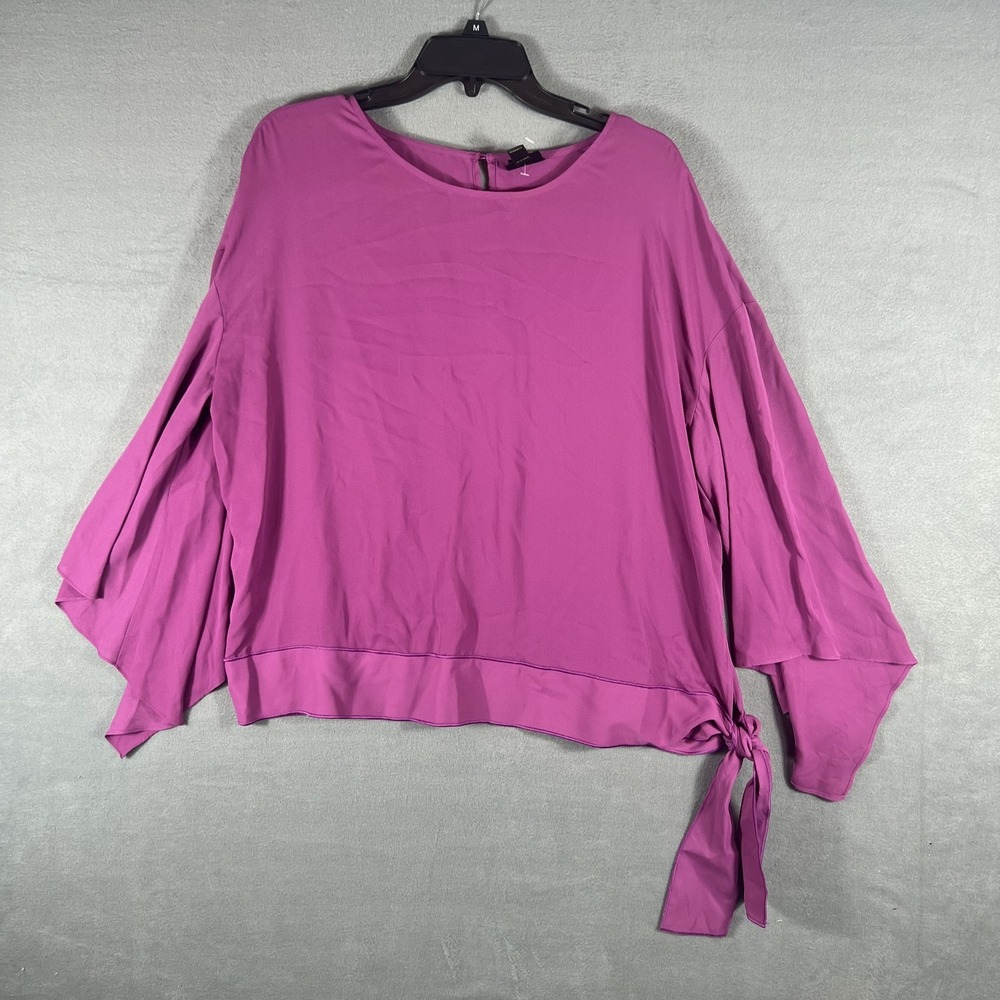 Worthington Women's Magenta XL‎ Blouse Tie Side Keyhole Back Long Sleeve Top